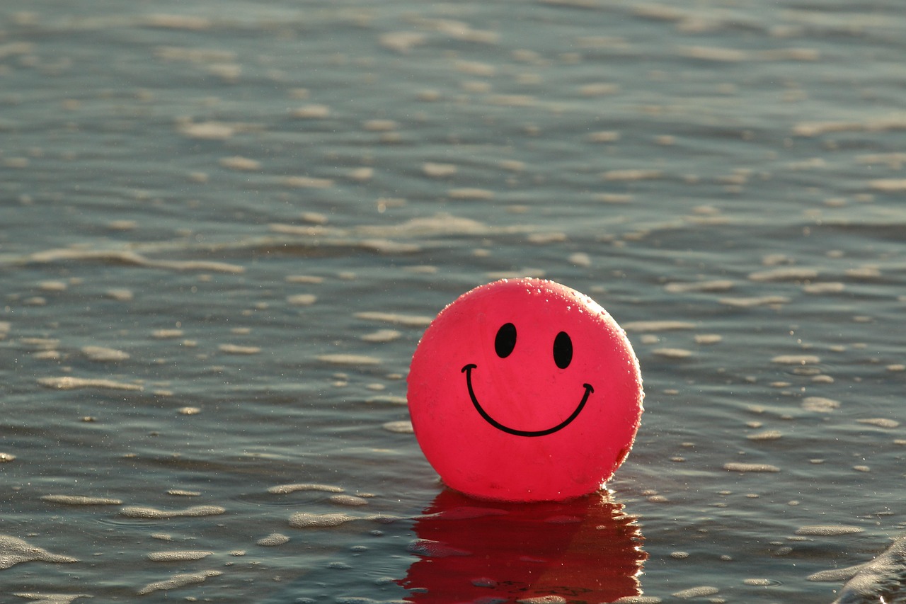 ball, beach, happy, ocean, pink, smile, smiley, gray beach, gray happy, nature, gray sea, gray ocean, gray smile, gray happiness